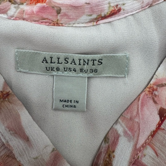 All Saints Ava Momo Dress Floral Print Long Sleeve Ruffle - Pink - US Size 4 - Picture 11 of 13